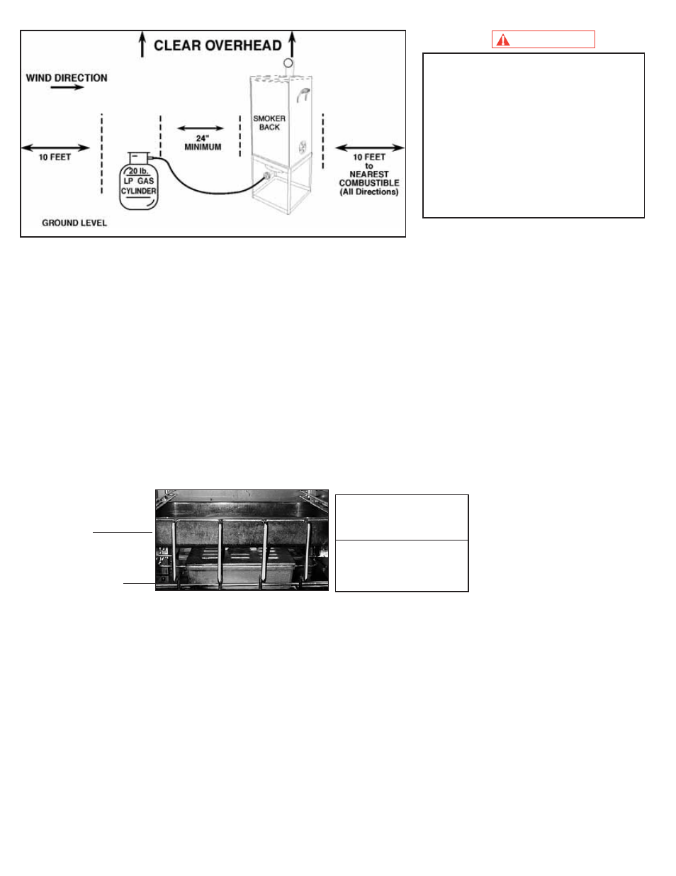 Placement instructions, Preparation of smoker cabinet, Warning | King Kooker 2206 Heavy Duty Portable Propane Outdoor Smoker with Cooker Package User Manual | Page 15 / 30