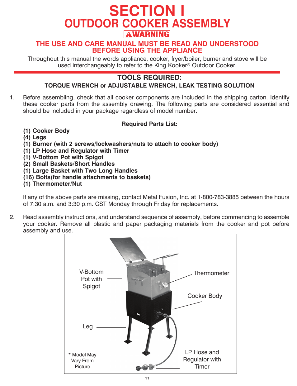 Outdoor cooker assembly | King Kooker 2292 V Bottom Outdoor Cooker User Manual | Page 11 / 32