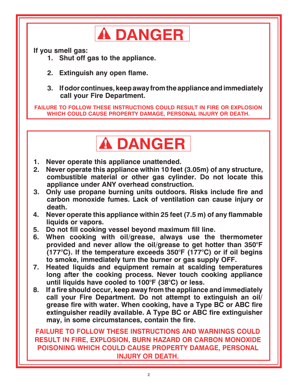 Danger, For your safety | King Kooker 2292 V Bottom Outdoor Cooker User Manual | Page 2 / 32