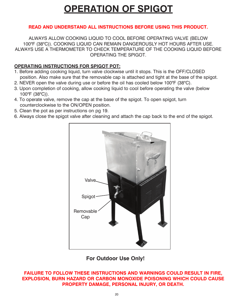 Operation of spigot | King Kooker 2292 V Bottom Outdoor Cooker User Manual | Page 20 / 32