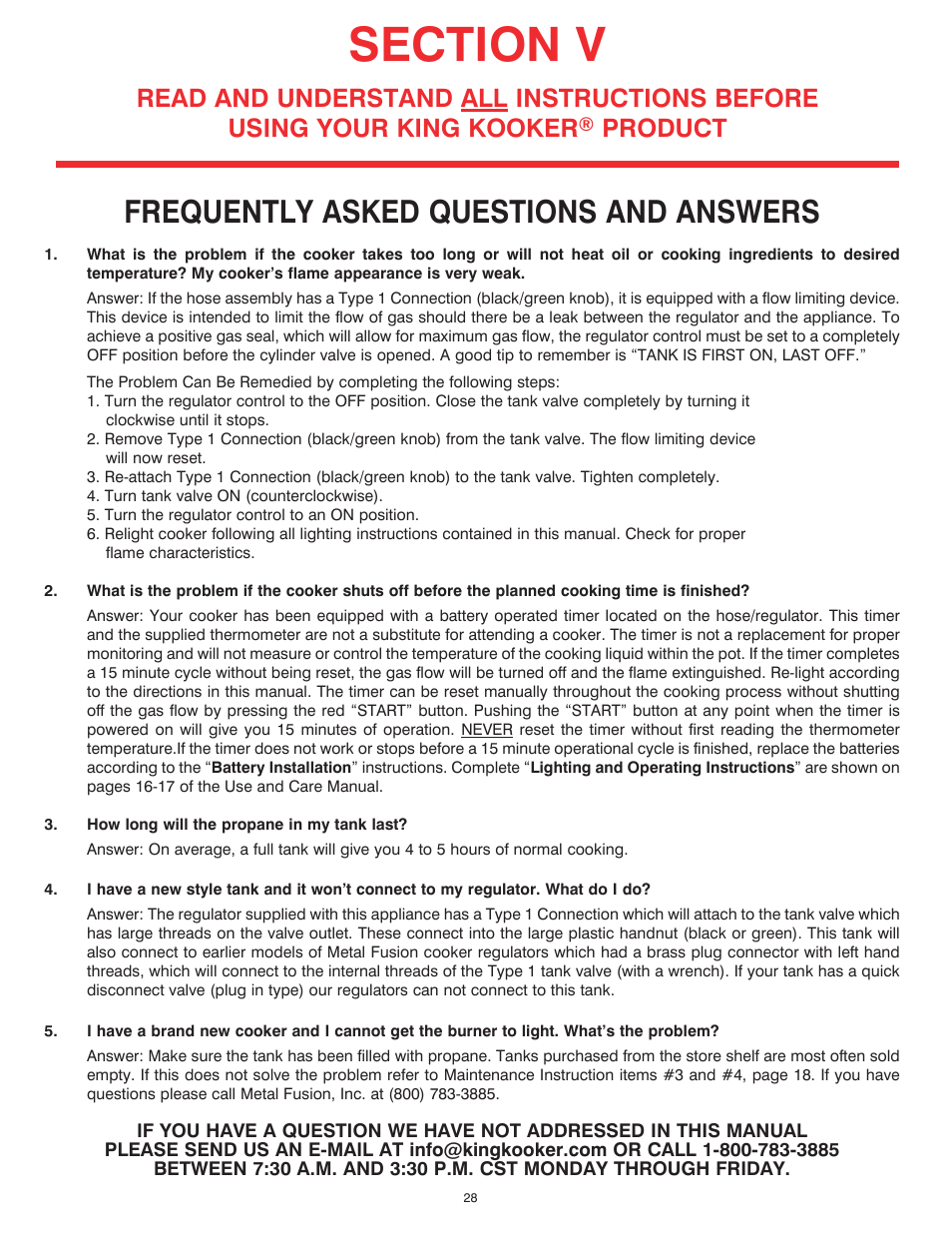 Frequently asked questions and answers, Product | King Kooker 2292 V Bottom Outdoor Cooker User Manual | Page 28 / 32