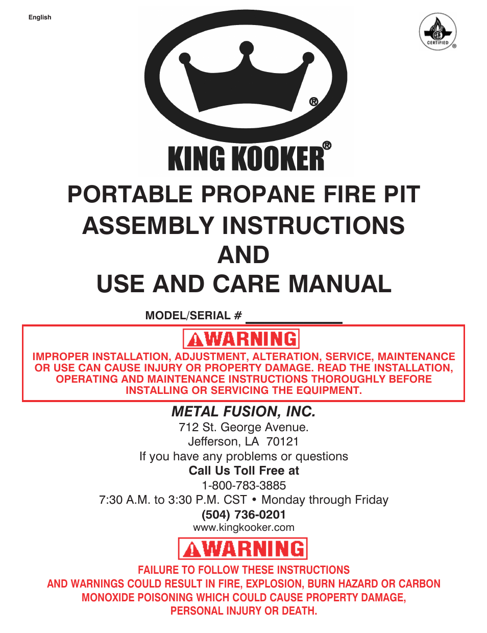 King Kooker Fire Pit User Manual | 20 pages