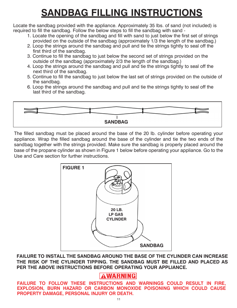 Sandbag filling instructions | King Kooker Fire Pit User Manual | Page 11 / 20