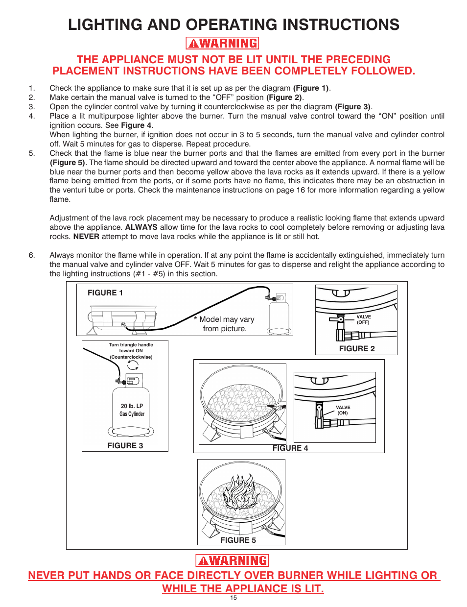 Lighting and operating instructions | King Kooker Fire Pit User Manual | Page 15 / 20