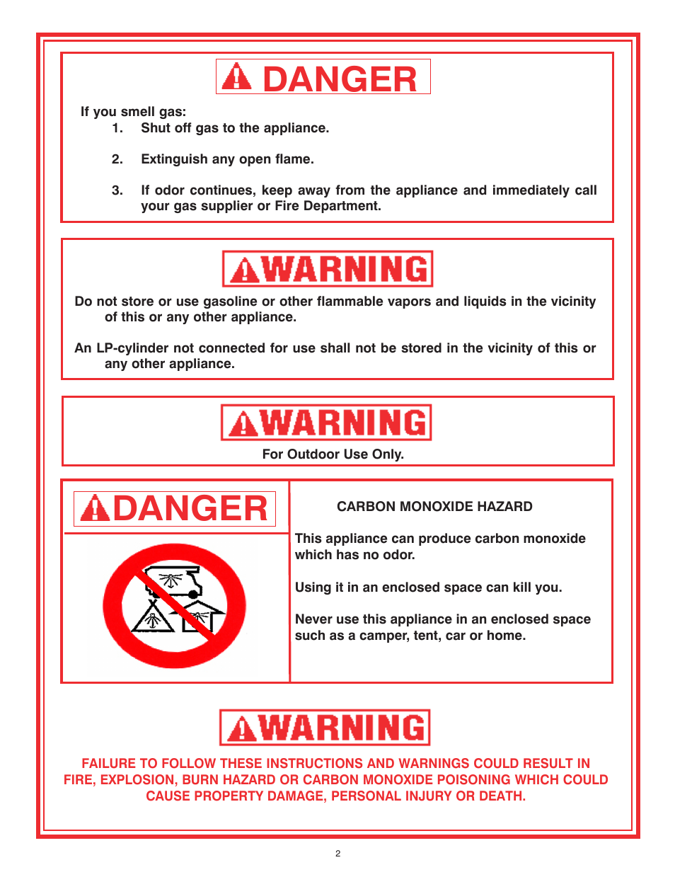 Danger | King Kooker Fire Pit User Manual | Page 2 / 20