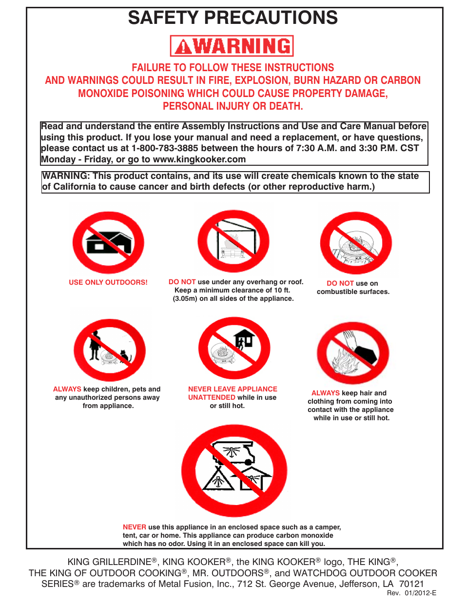 Safety precautions | King Kooker Fire Pit User Manual | Page 20 / 20