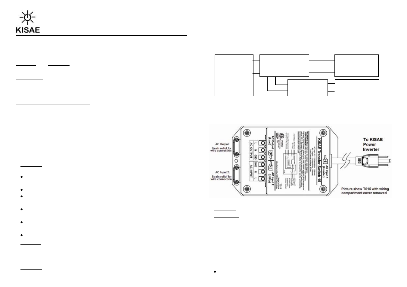 KISAE TS20 Transfer Switch User Manual | 2 pages