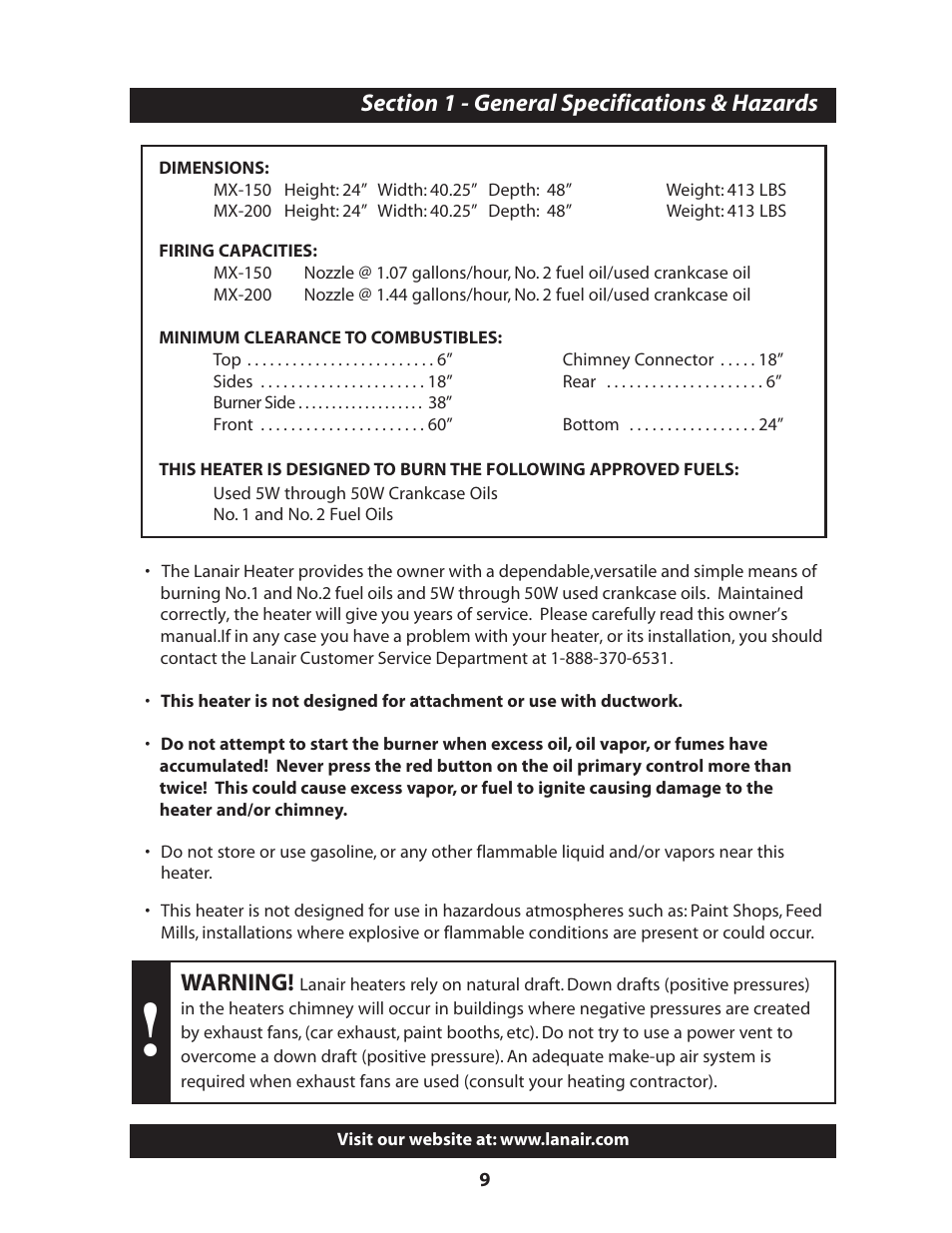 Warning | Lanair MX200 User Manual | Page 10 / 56