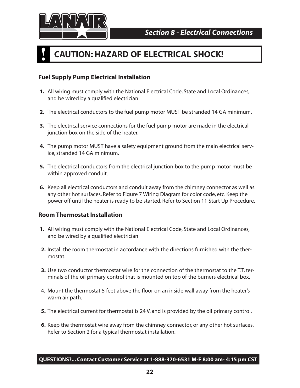 Caution: hazard of electrical shock | Lanair MX200 User Manual | Page 26 / 56