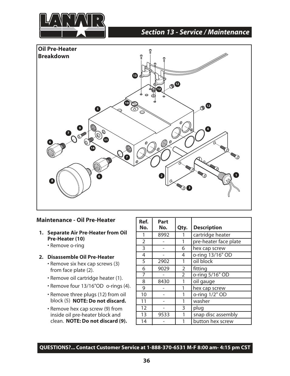 Oil pre-heater breakdown, Maintenance - oil pre-heater | Lanair MX200 User Manual | Page 40 / 56