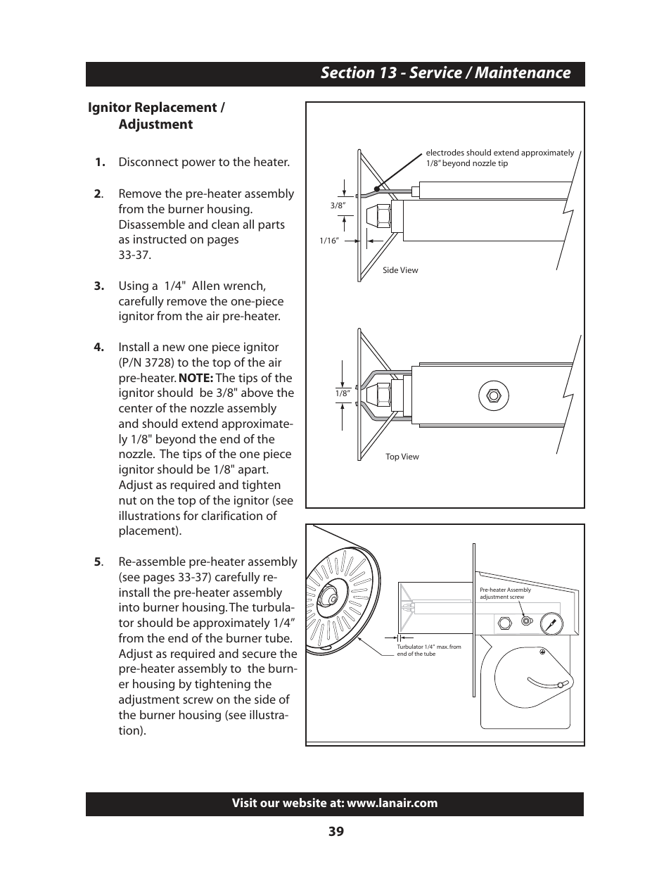 39 ignitor replacement / adjustment | Lanair MX200 User Manual | Page 43 / 56