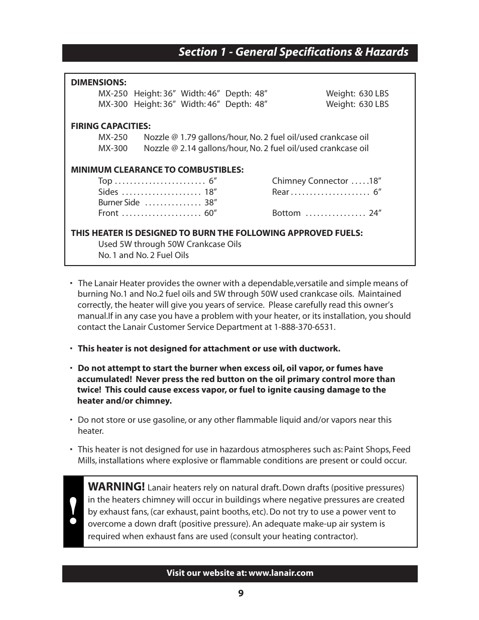 Warning | Lanair MX300 User Manual | Page 10 / 56