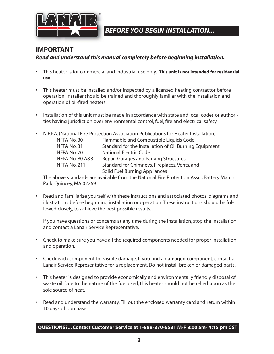 Before you begin installation... important | Lanair MX300 User Manual | Page 2 / 56