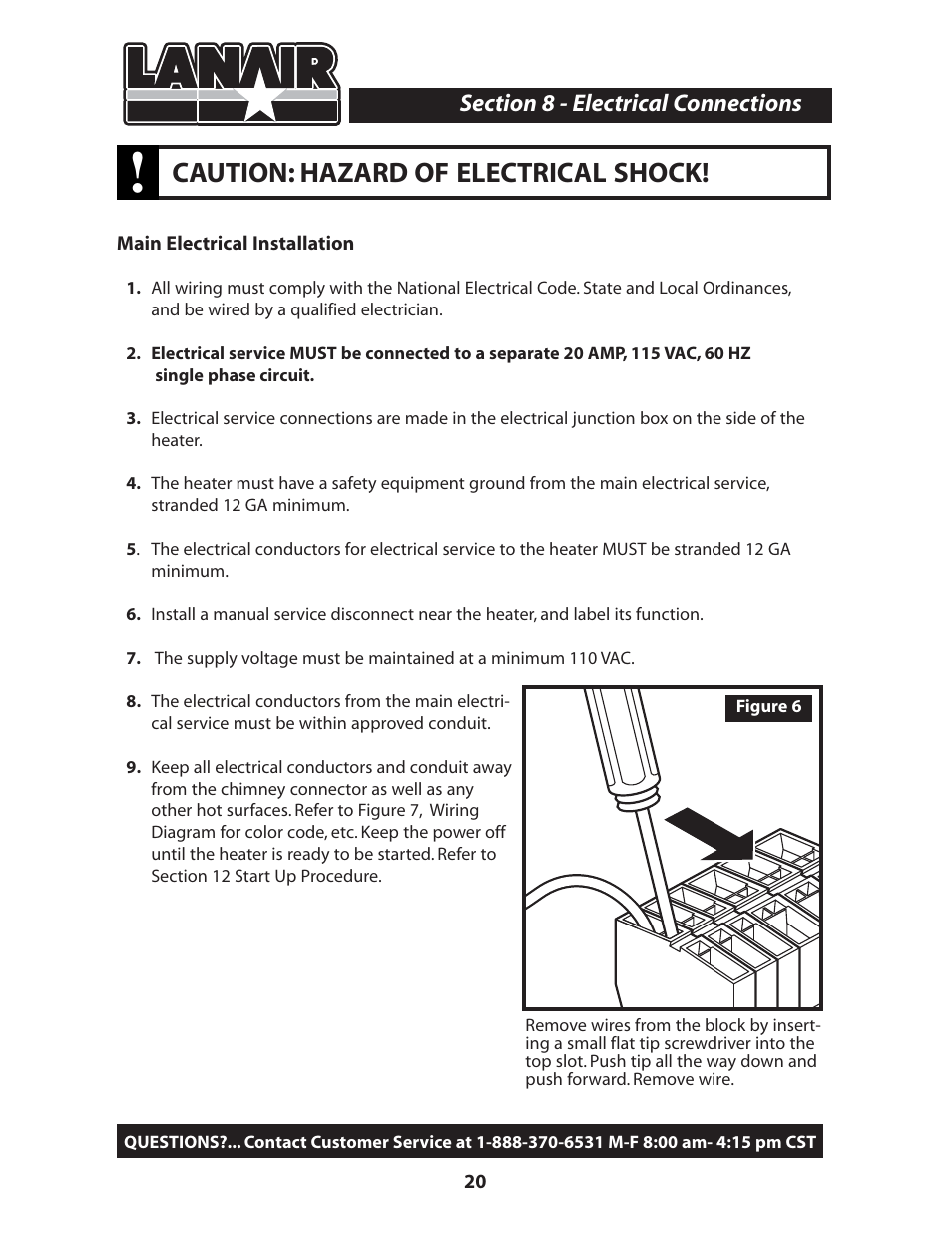 Caution: hazard of electrical shock | Lanair MX300 User Manual | Page 23 / 56