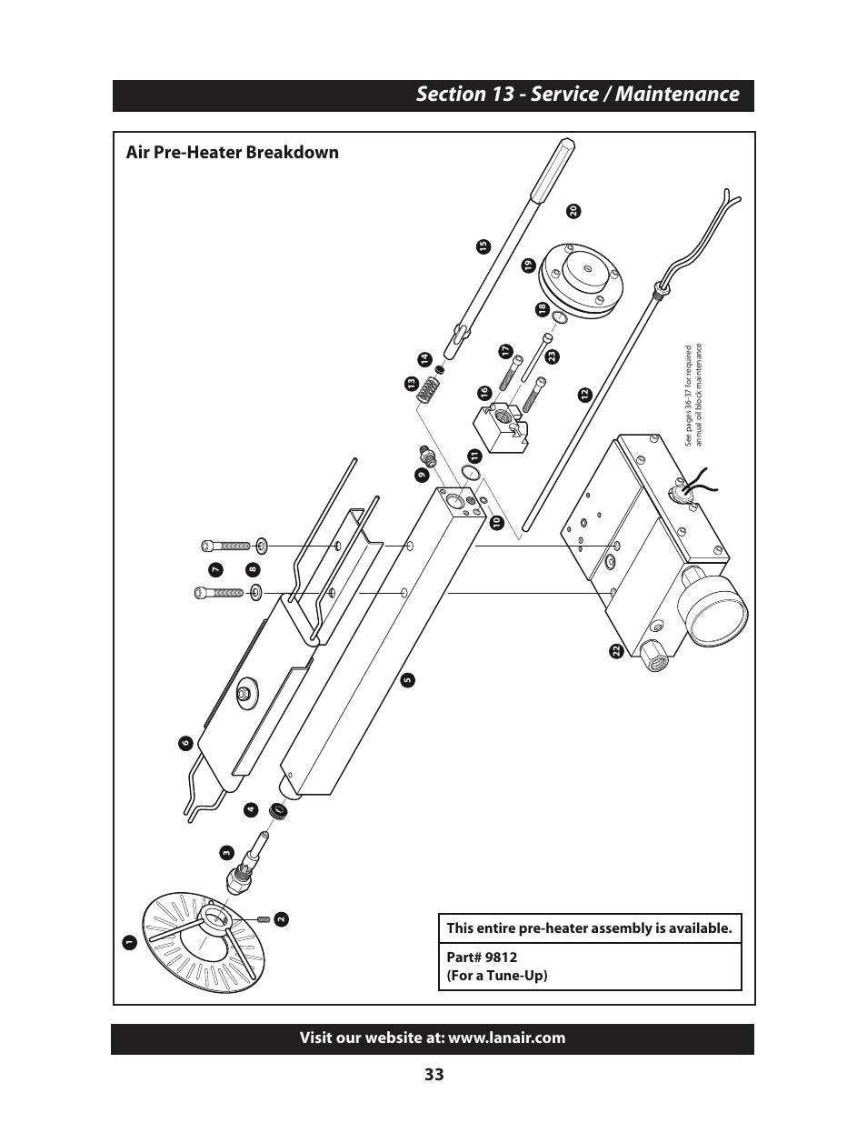 Air pre-heater breakdown, This entire pre-heater assembly is available, Part# 9812 (for a tune-up) | Lanair MX300 User Manual | Page 37 / 56