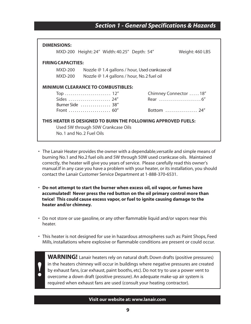 Warning | Lanair MXD200 User Manual | Page 10 / 56