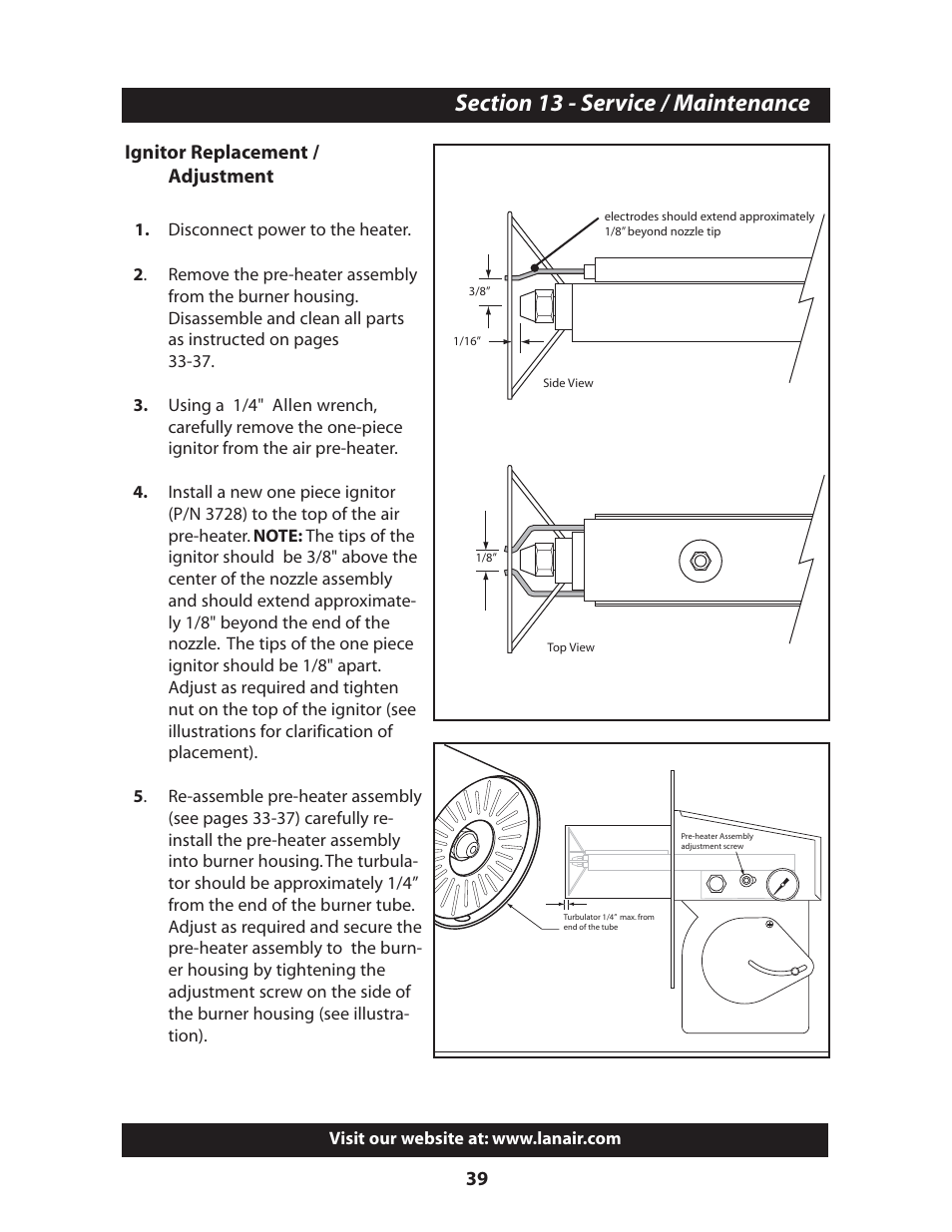 39 ignitor replacement / adjustment | Lanair MXD200 User Manual | Page 43 / 56