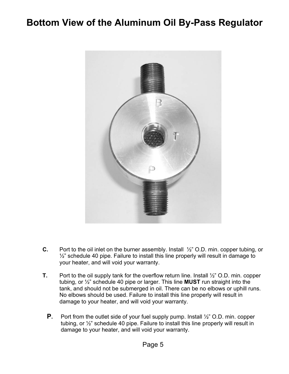 Bottom view of the aluminum oil by-pass regulator | Lanair HI140i User Manual | Page 85 / 90