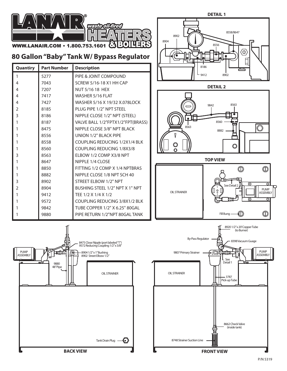 Lanair 80 Gallon Tank With Bypass Regulator User Manual | 1 page