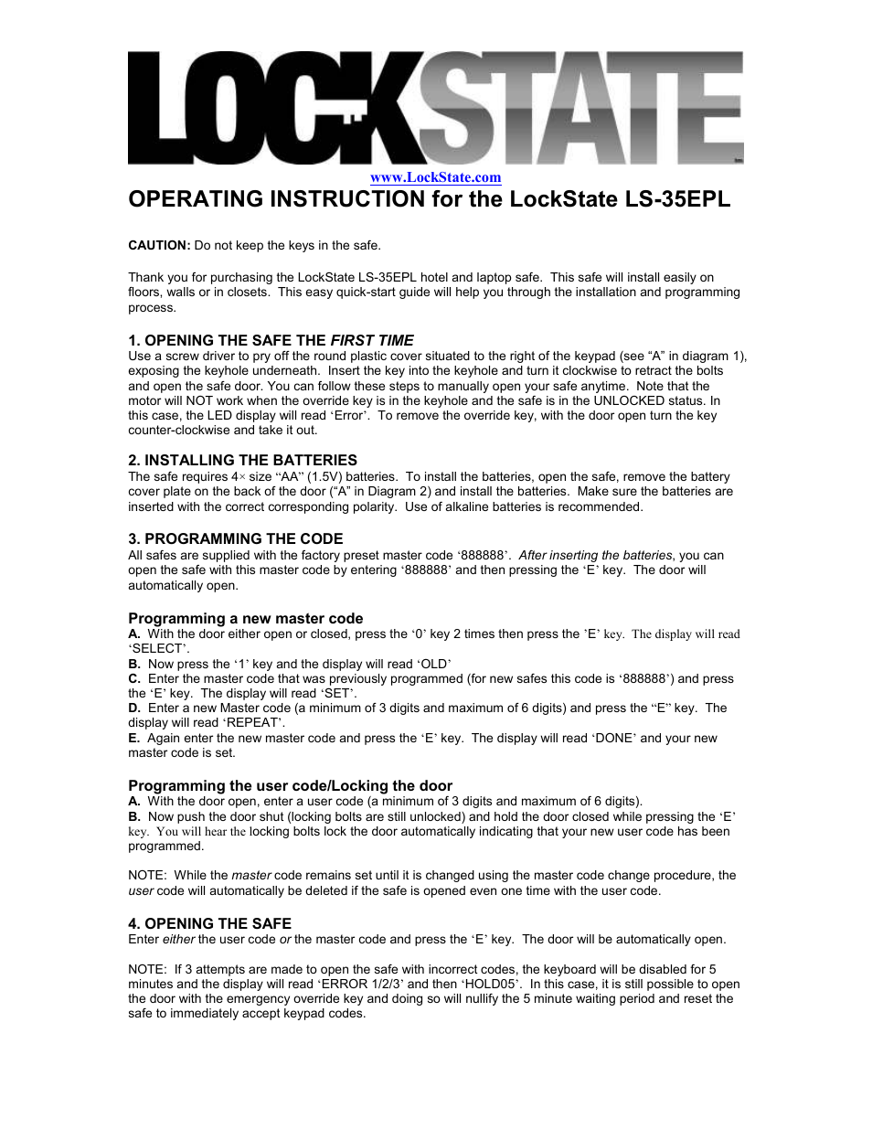 LOCKSTATE LS-19EPL User Manual | 2 pages