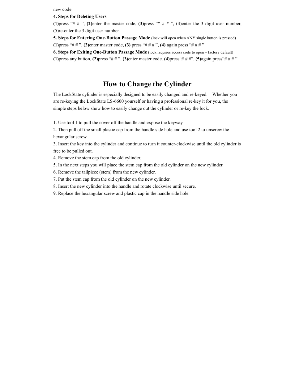 How to change the cylinder | LOCKSTATE LS-6600 User Manual | Page 2 / 6