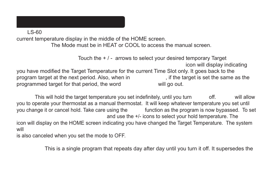 Manual screen functions | LOCKSTATE LS-60 Operation Guide User Manual | Page 13 / 16