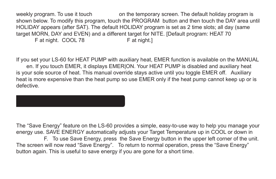 Other functions, Save energy button | LOCKSTATE LS-60 Operation Guide User Manual | Page 14 / 16