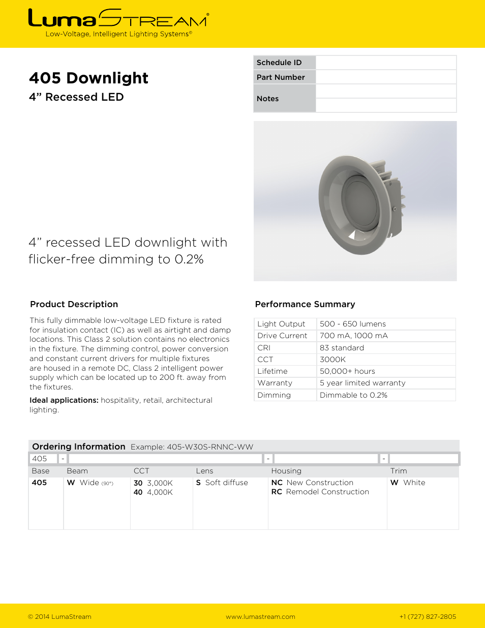 LumaStream 405 Downlight User Manual | 3 pages