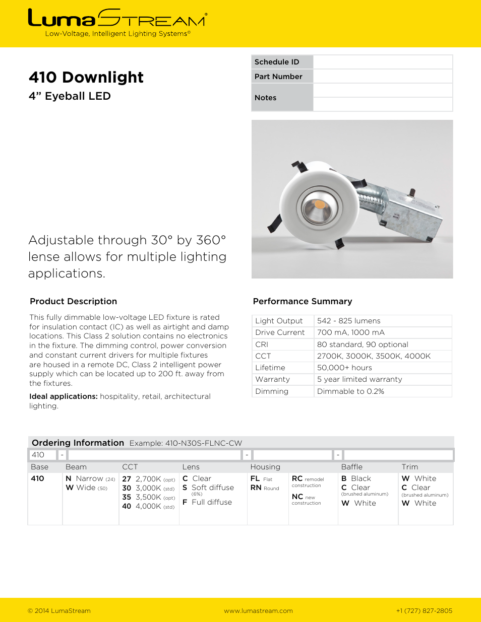 LumaStream 410 Downlight User Manual | 2 pages