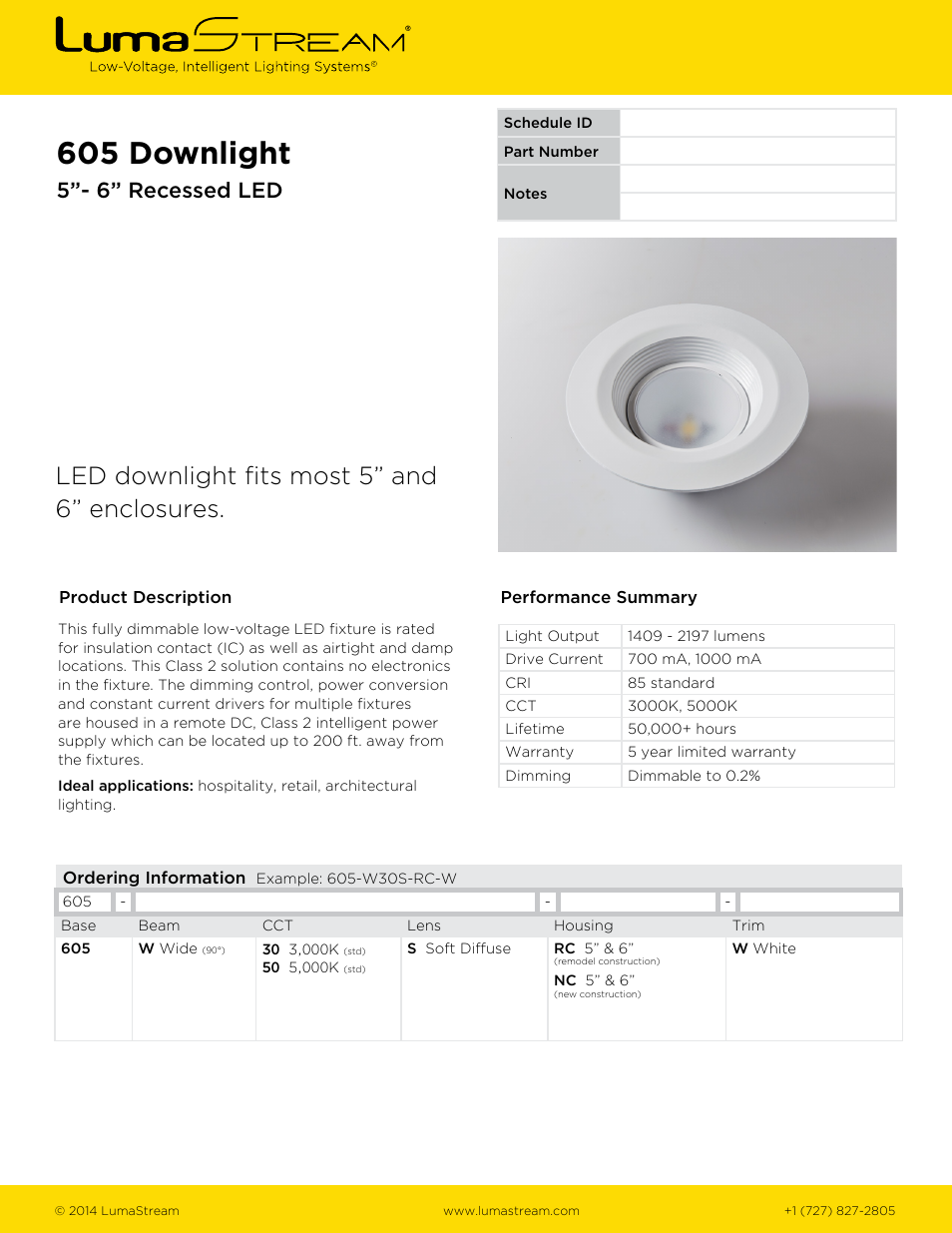 LumaStream 605 Downlight User Manual | 3 pages