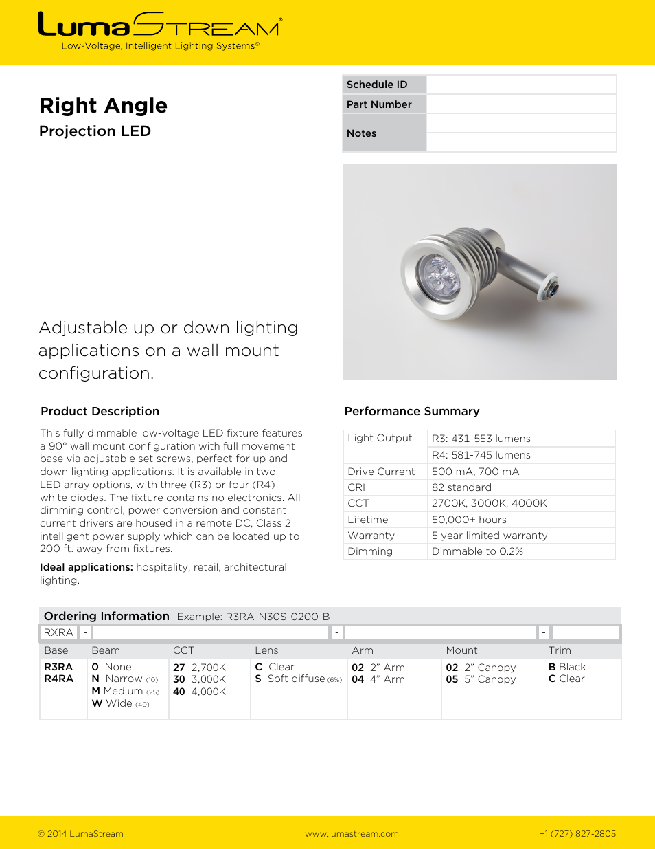 LumaStream Right Angle User Manual | 2 pages