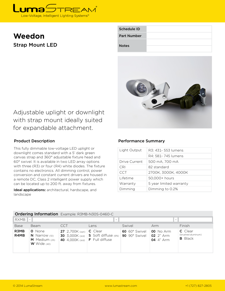 LumaStream Weedon- Strap Mount LED User Manual | 2 pages