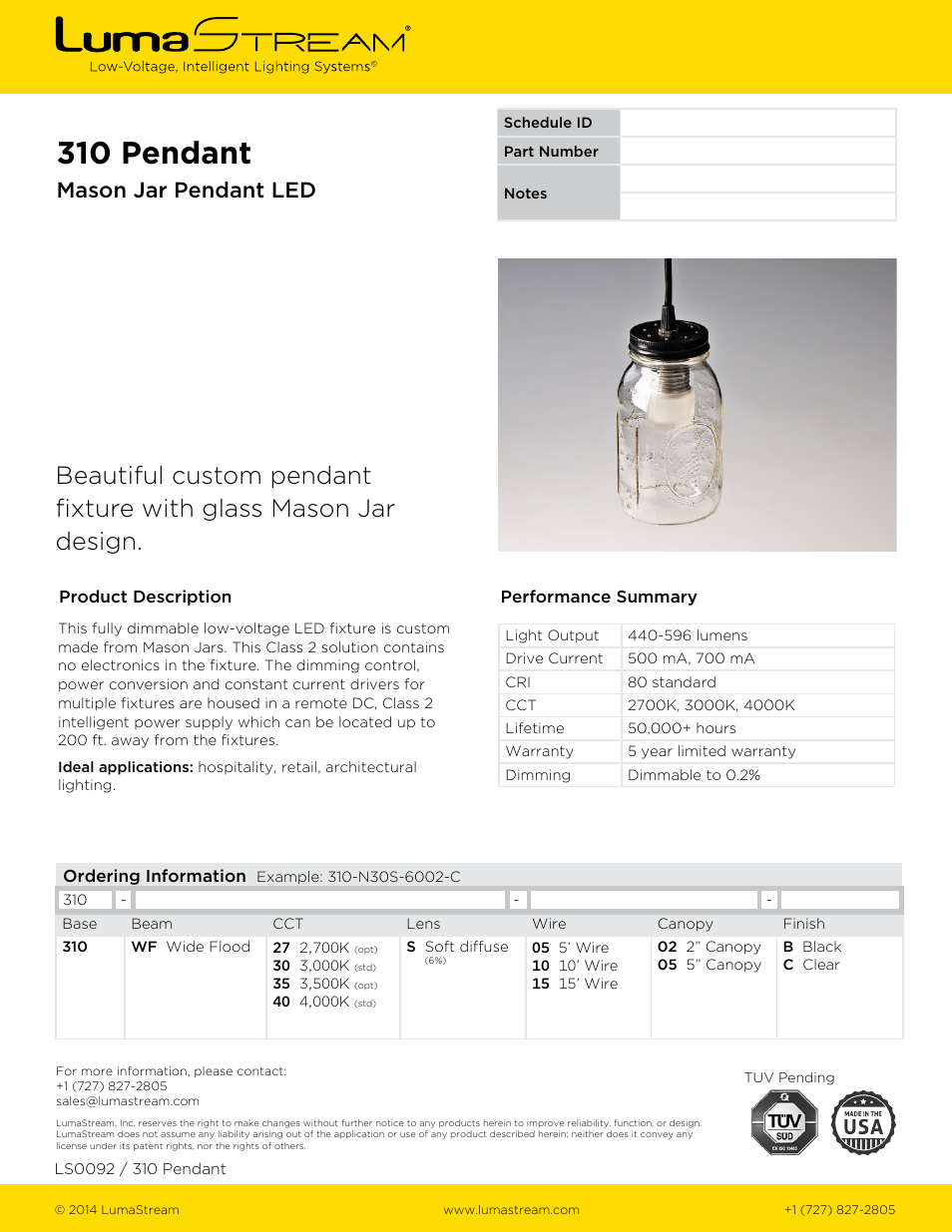 LumaStream 310 Pendant User Manual | 1 page