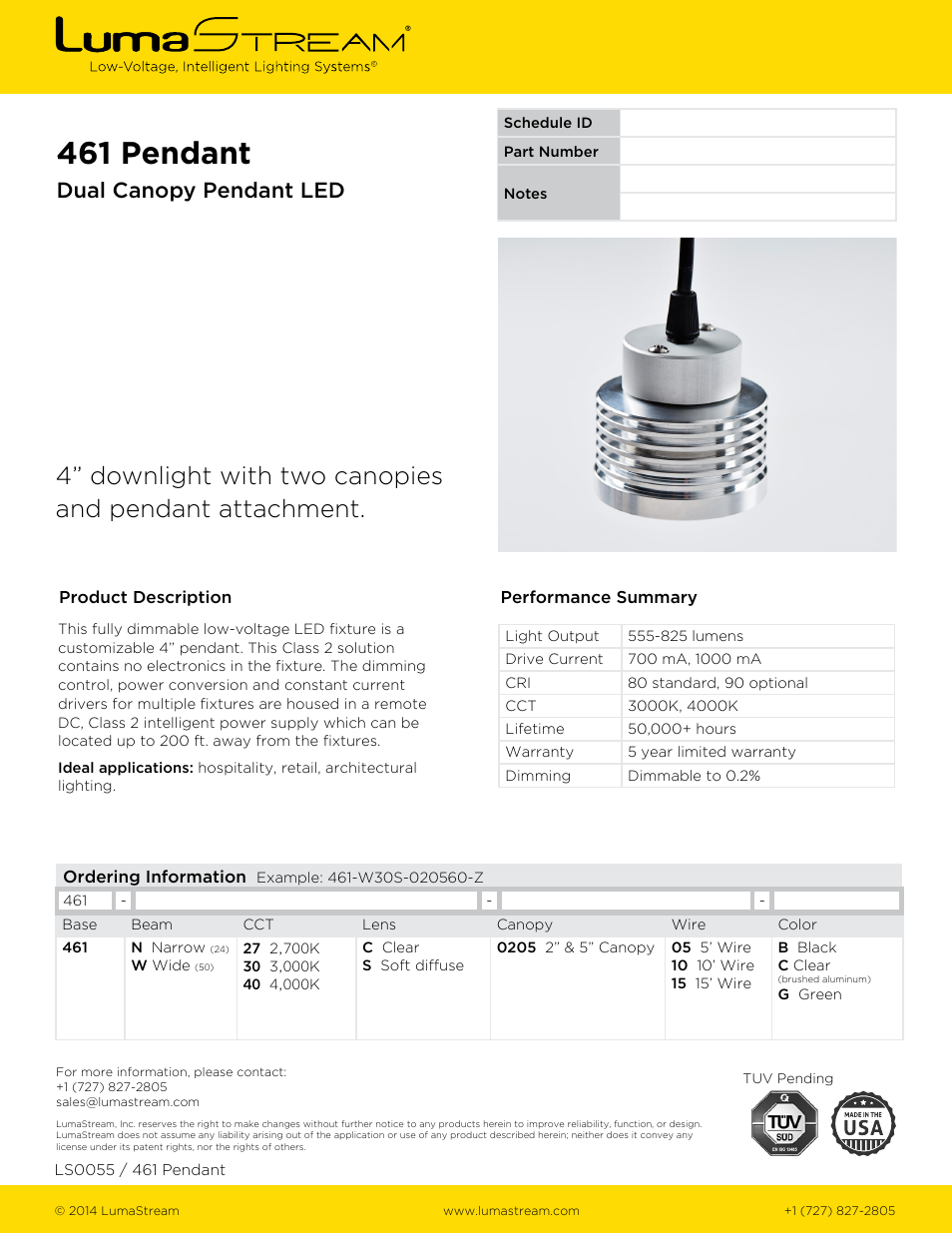 LumaStream 461 Dual Canopy Pendant User Manual | 1 page