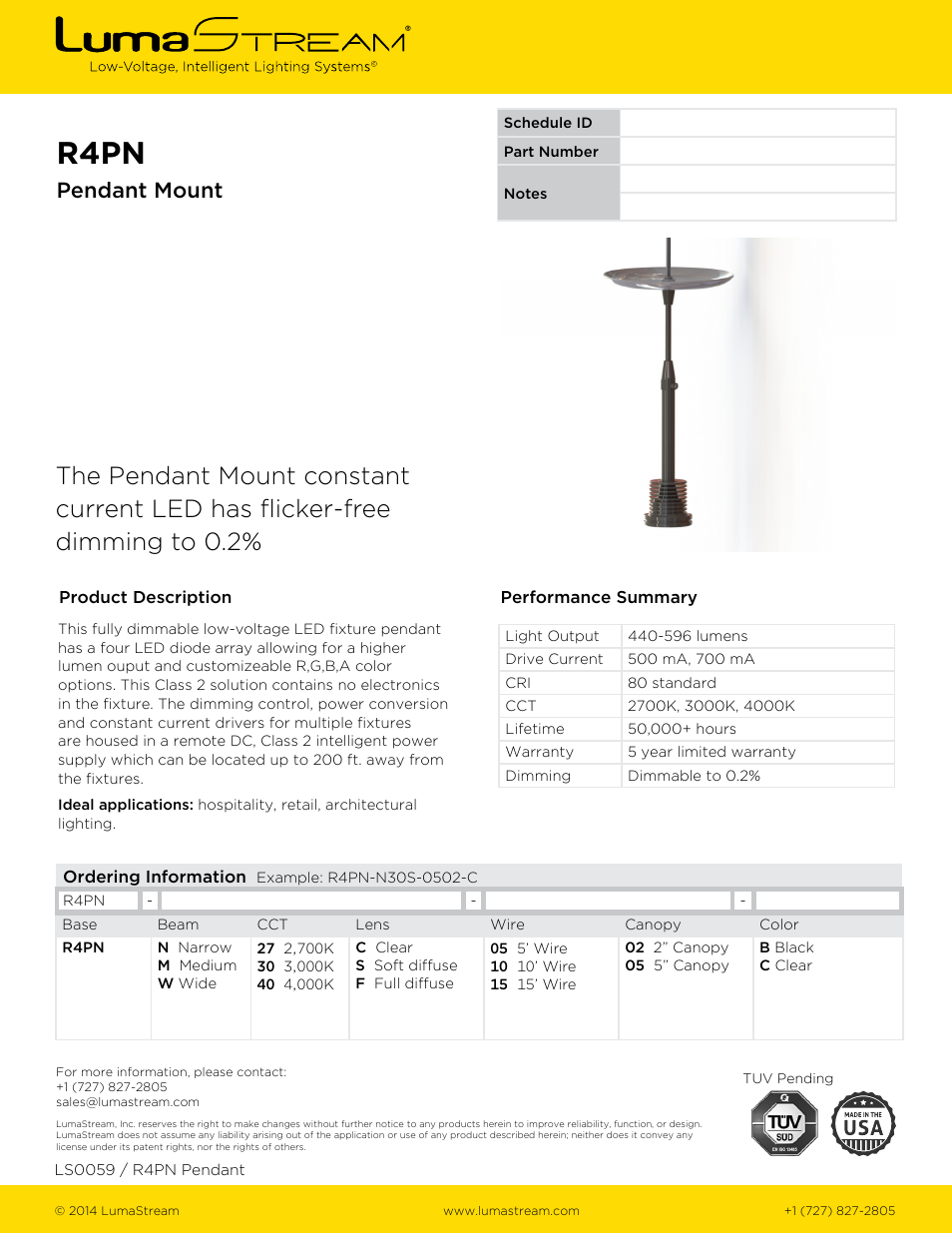 LumaStream R4 Pendant Mount User Manual | 1 page