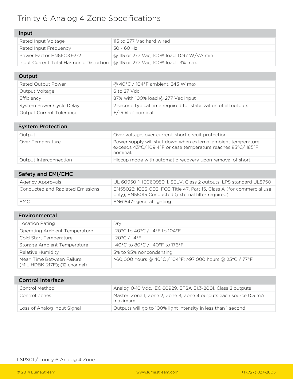Trinity 6 analog 4 zone specifications | LumaStream Trinity 6 Analog 4 Zone User Manual | Page 2 / 3