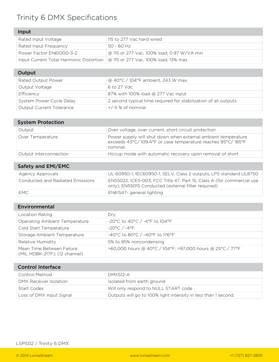 Trinity 6 dmx specifications | LumaStream Trinity 6 DMX User Manual | Page 2 / 3