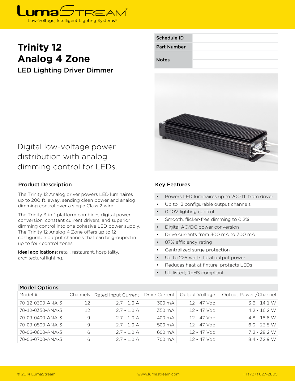 LumaStream Trinity 12 Analog 4 Zone User Manual | 3 pages