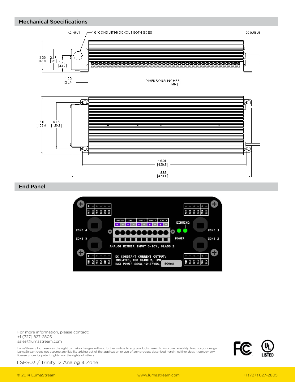 Mechanical specifications end panel | LumaStream Trinity 12 Analog 4 Zone User Manual | Page 3 / 3