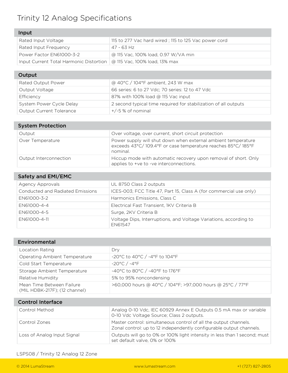 Trinity 12 analog specifications | LumaStream Trinity 12 Analog User Manual | Page 2 / 3