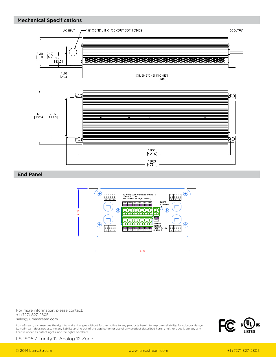 Mechanical specifications end panel, Ab c d, B1 a | A4 3, 2b c | LumaStream Trinity 12 Analog User Manual | Page 3 / 3