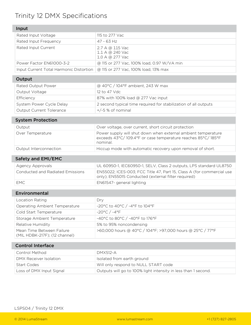 Trinity 12 dmx specifications | LumaStream Trinity 12 DMX User Manual | Page 2 / 3