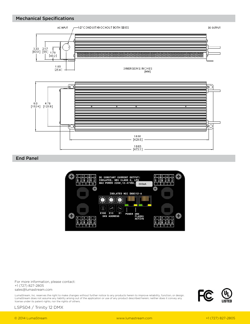 Mechanical specifications end panel | LumaStream Trinity 12 DMX User Manual | Page 3 / 3