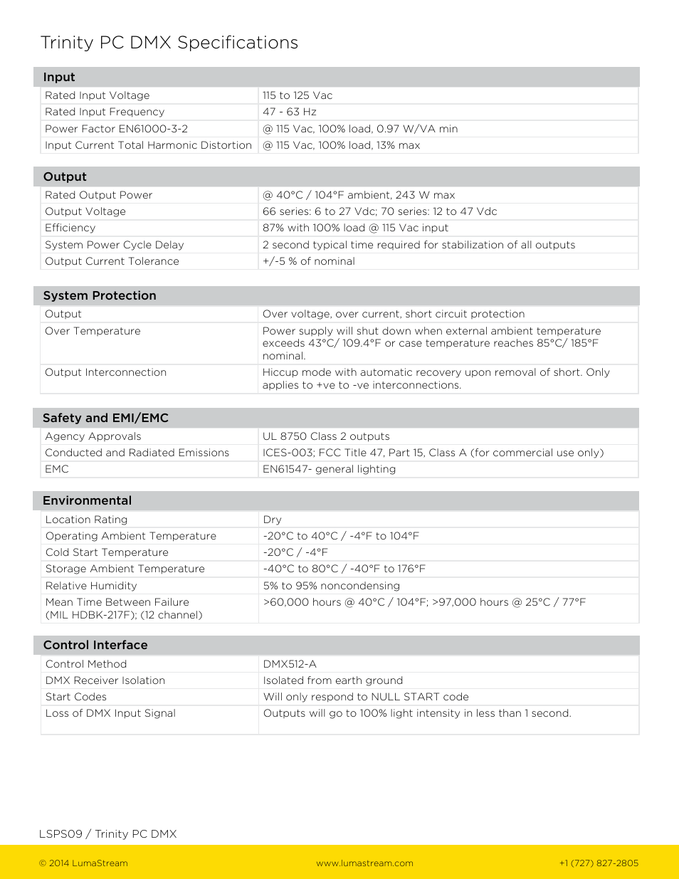 Trinity pc dmx specifications | LumaStream Trinity DMX Power Cord User Manual | Page 2 / 3