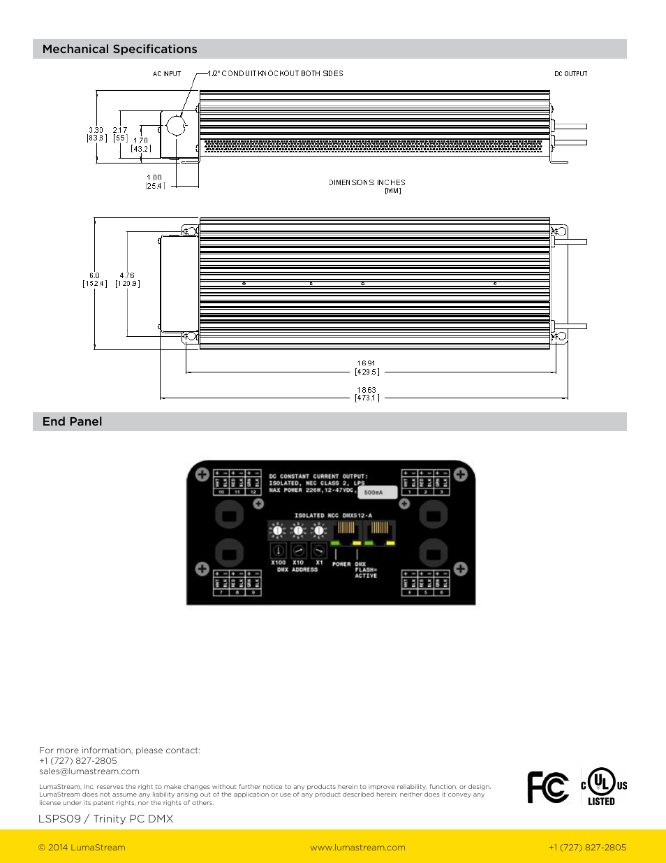 Mechanical specifications end panel | LumaStream Trinity DMX Power Cord User Manual | Page 3 / 3