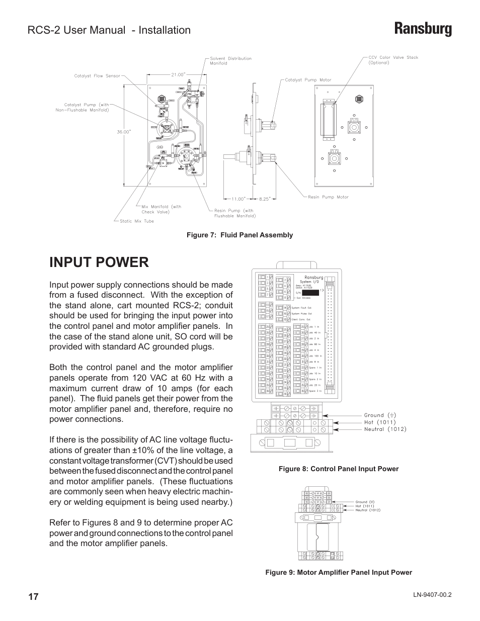Ransburg, Input power, Rcs-2 user manual - installation | Ransburg RCS 2 Ratio Control System User Manual | Page 20 / 82