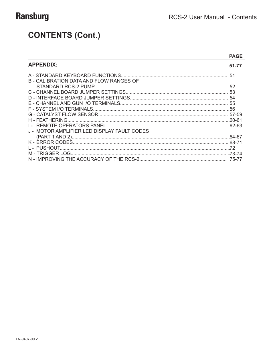 Ransburg, Contents (cont.) | Ransburg RCS 2 Ratio Control System User Manual | Page 3 / 82