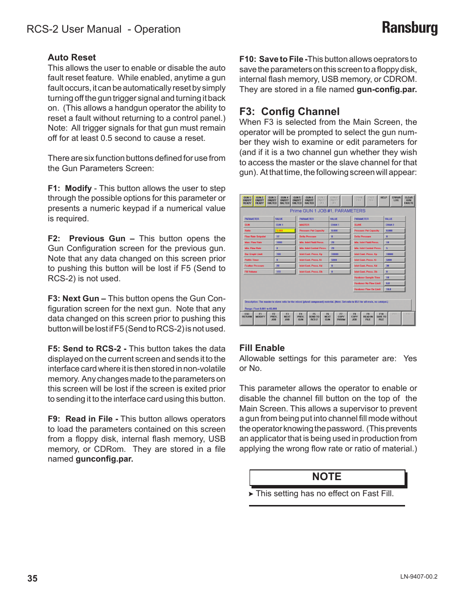 Ransburg, F3: config channel | Ransburg RCS 2 Ratio Control System User Manual | Page 38 / 82