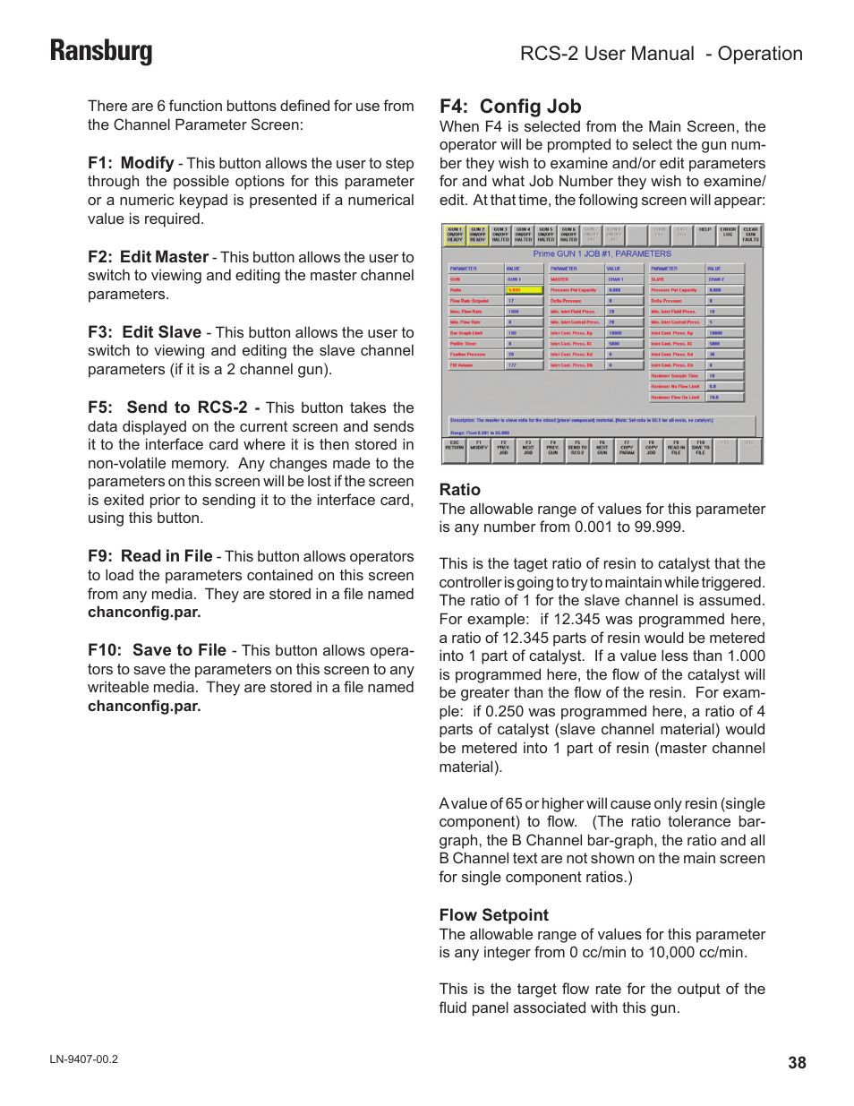 Ransburg, F4: config job, Rcs-2 user manual - operation | Ransburg RCS 2 Ratio Control System User Manual | Page 41 / 82