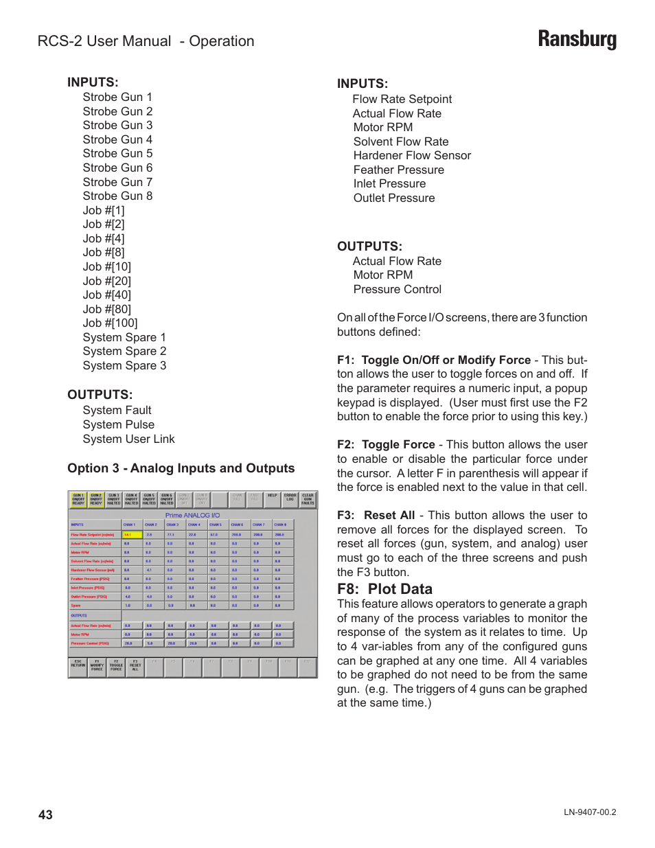 Ransburg, F8: plot data, Rcs-2 user manual - operation | Ransburg RCS 2 Ratio Control System User Manual | Page 46 / 82